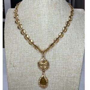 Rare Vintage Evelyne Alay Gold Tone Pendant Drop Necklace 17” Drop 1990s USA
